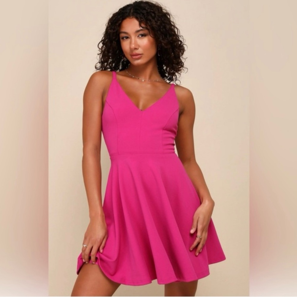 Lulus darling delight fuschia pink skater dress size medium